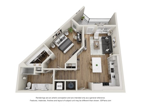 Floor plan for 1 bed, 1 bath, 920 sqft